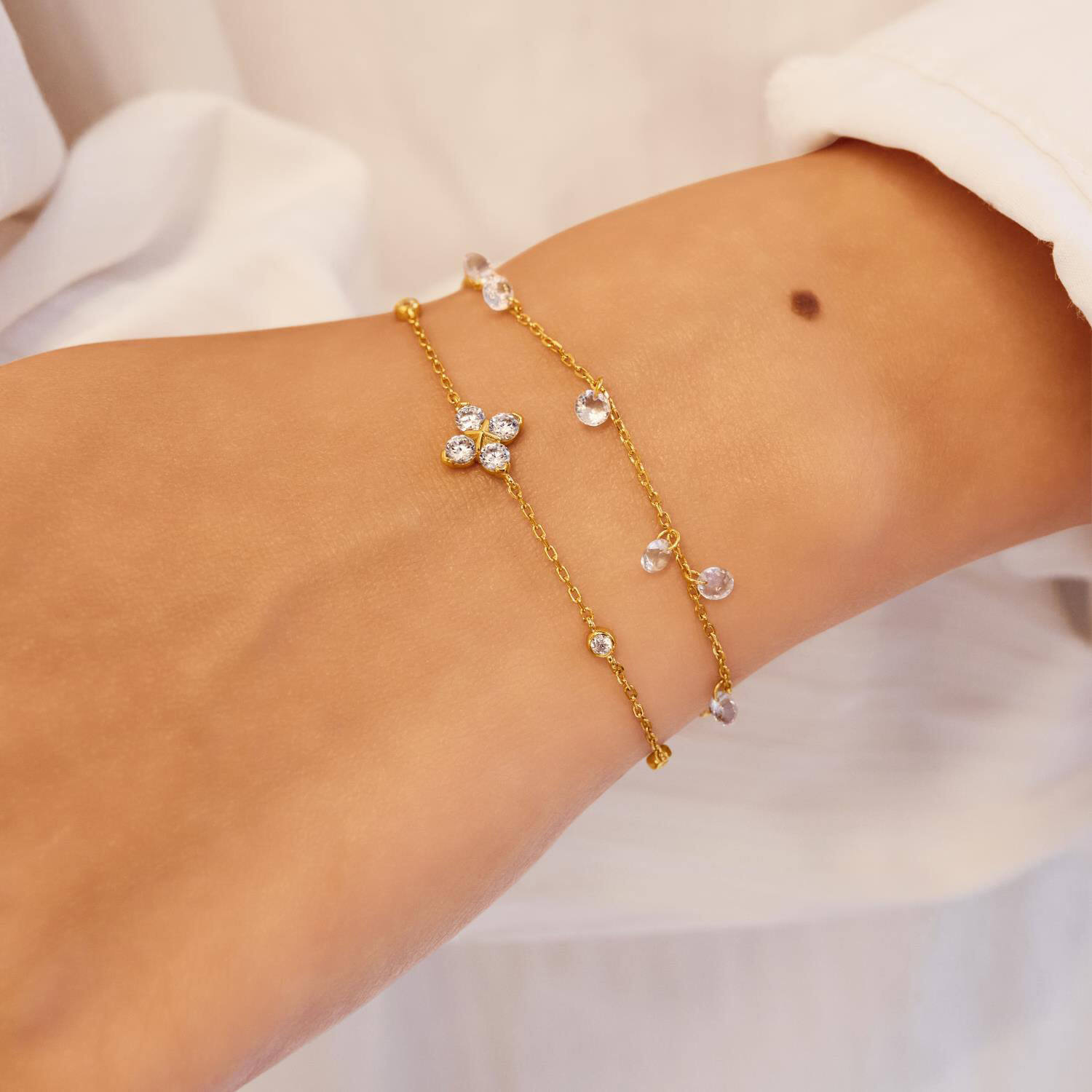  Starlit Drops - Gliederarmbänder - Silber / 14kt GP - Zirkonia - 18,5cm